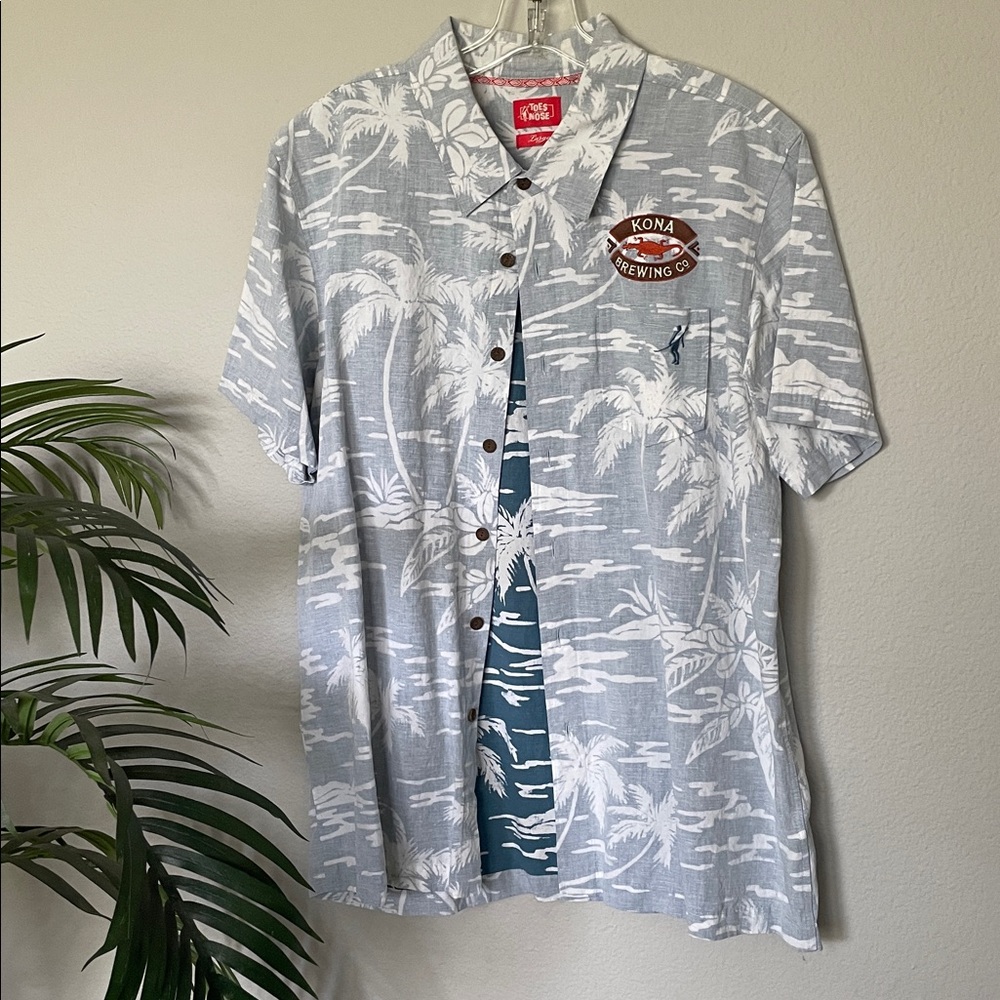 Toes on the Noes Kona Brewing Shirt Men's Blue Hawaiian Shirt Sz L